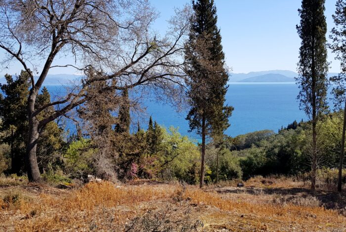 Panoramic sea view from buildable land in Corfu countryside