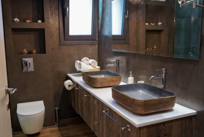 Contemporary bathroom in villa near Corfu town with high-end finishes