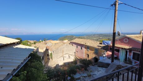 Balcony with sea views from renovation project in Chlomos, South Corfu