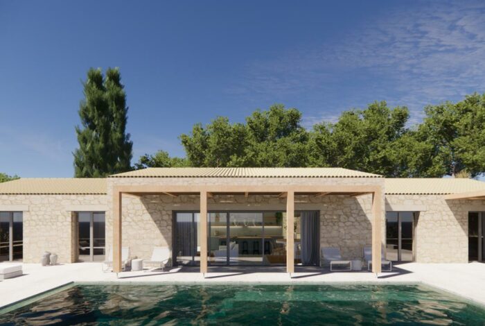 Modern design meets tradition in 3D visual of Corfu stone villa