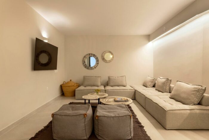 Cozy guest bedroom with en-suite and garden-level entrance in Corfu villa