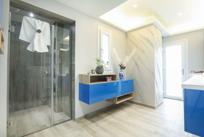 Large family bathroom with walk-in shower
