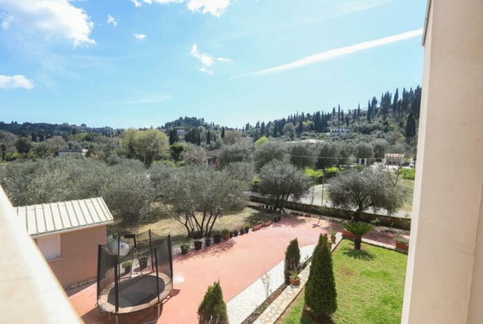 View of the landscaped garden with vegetable area
