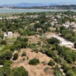 Aerial photo of a spacious, buildable Corfu land in Chrysiida with permissions for three homes