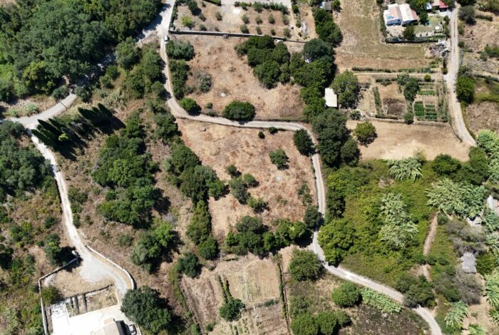 Aerial view of plot in central Corfu combining tranquil location and strong investment potential