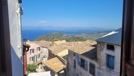 Sea view from first floor bedroom of traditional house in Chlomos, South Corfu