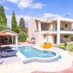 Front view of modern villa for sale in Kontokali, Corfu