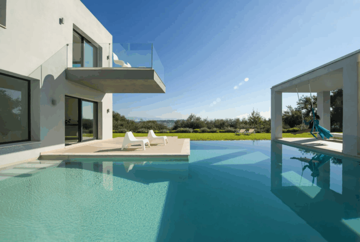 Luxury modern villa with open-plan living room and sea view in Viros, Corfu