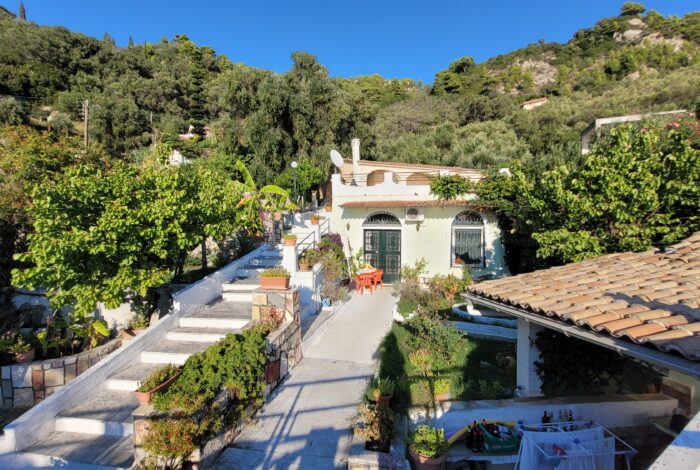 Exterior view of three-building tourist complex for sale in Kontogialos