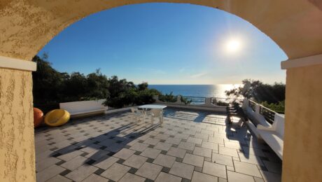 Panoramic view of west Corfu sunset from spacious terrace