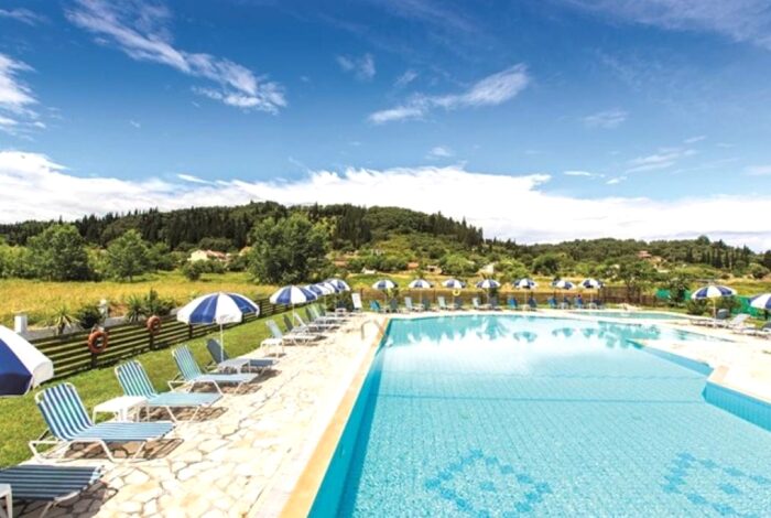 Large swimming pool with sun terrace at Sidari apartment complex