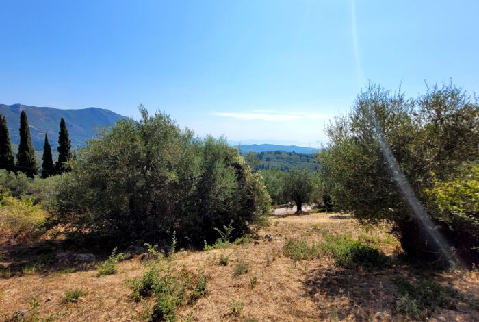 Quiet plot with greenery and distant sea view in Doukades