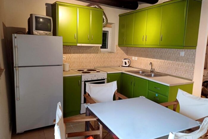 Bright kitchen area on the ground floor of unfinished house in Giannades, Corfu