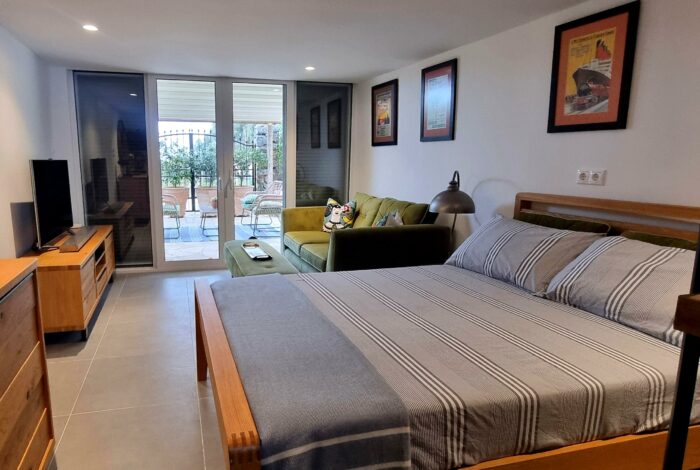 Sea view bedroom with balcony access in Paramonas Corfu villa