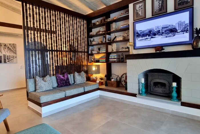 Spacious villa with fireplace and balconies overlooking the Ionian Sea