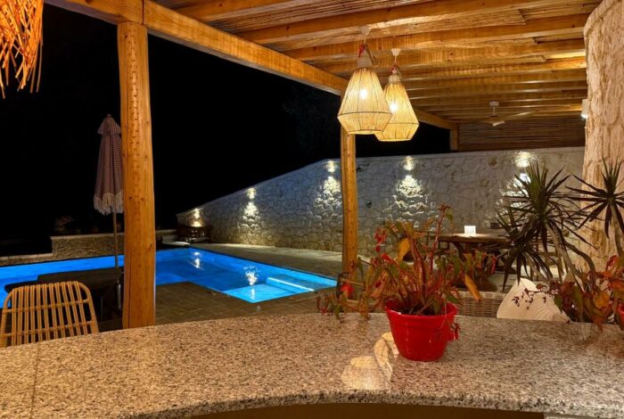 Romantic evening atmosphere by the pool in West Corfu villa