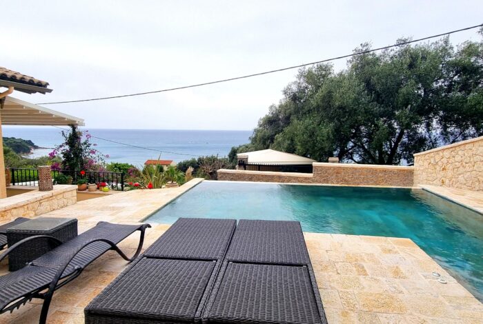 Private pool with sun terrace in luxury villa for sale Corfu