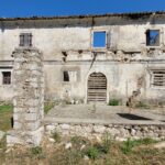 Authentic stone walls of historic mansion in North Corfu
