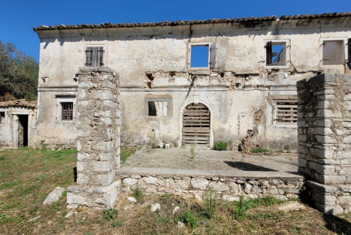 Authentic stone walls of historic mansion in North Corfu