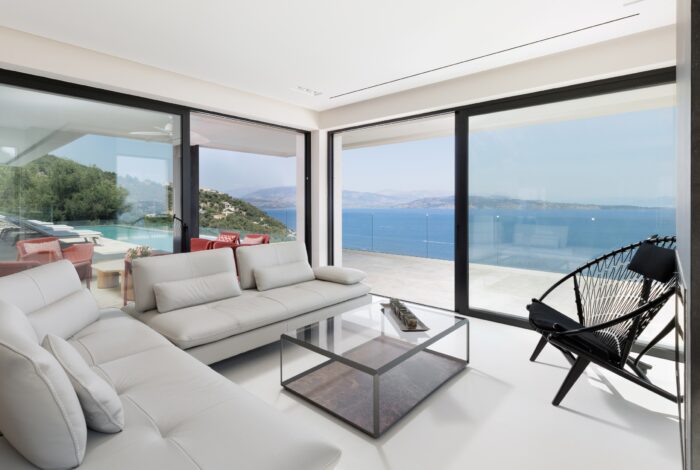 Refined dining living room area in luxury Corfu villa