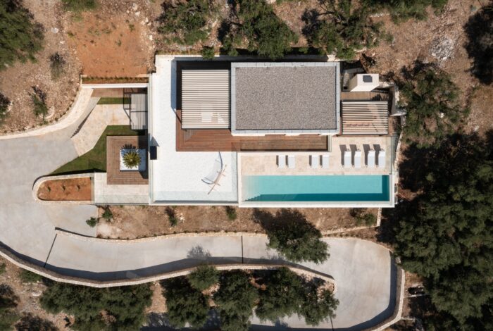 Aerial view of luxury villa in Nissaki Corfu