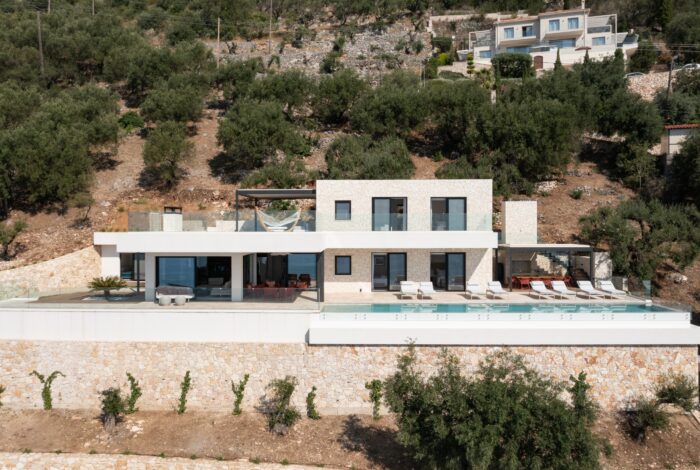 Contemporary stone villa aerial view