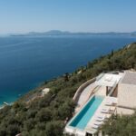 Aerial view of stone villa in Nissaki