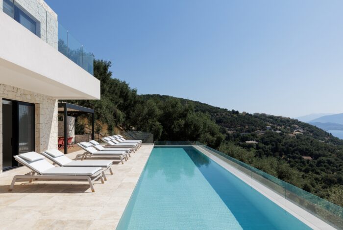 Private villa terrace with panoramic Ionian views
