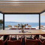 Shaded outdoor dining area beside the barbecue