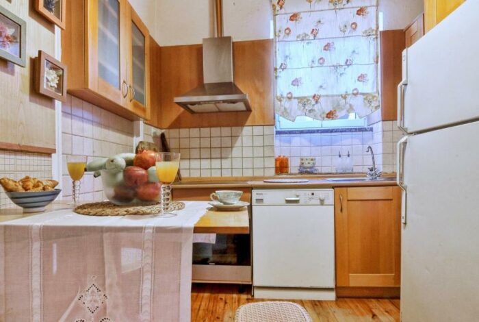 Renovated kitchen with appliances in Venetian building, old Corfu center