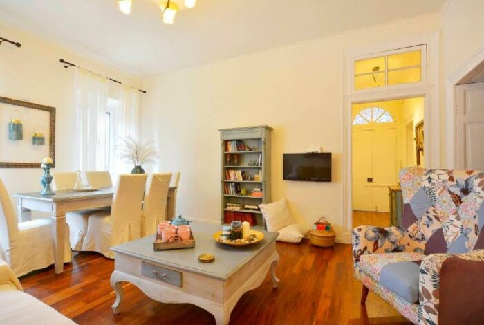 Bright living room in renovated Venetian apartment, Corfu Town center