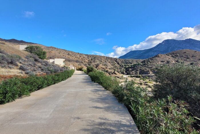 Private driveway leading from the main road to the apartment complec