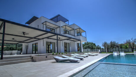 Aerial view of luxury villa for sale in Almyros Corfu with sea view