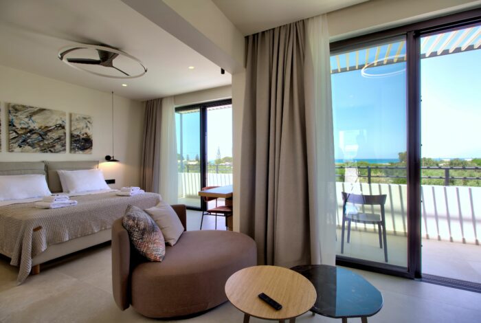 Master bedroom with en-suite bathroom, sauna, and private terrace