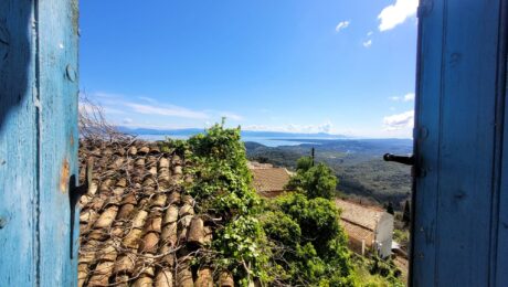 Sea view from first floor of renovation house in Chlomos South Corfu Greece