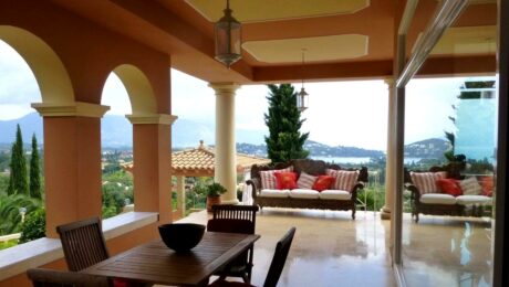 Covered veranda with panoramic sea views in Gouvia Corfu