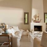 Comfortable sitting area with fireplace in luxury Paxos villa
