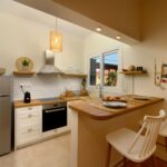 Open plan kitchen and living room in Liapades property