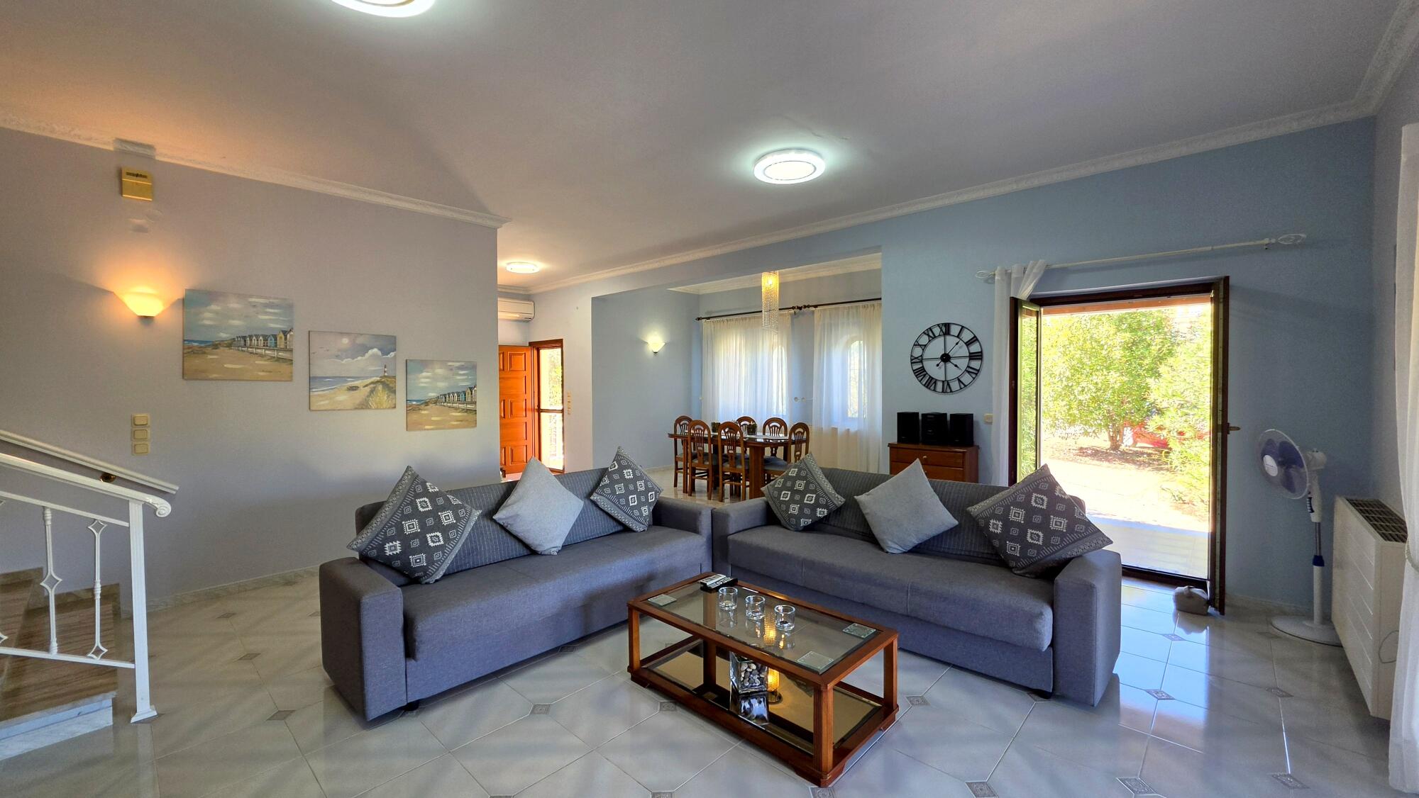 Living and dining area of residence for sale in Lefkimmi Corfu