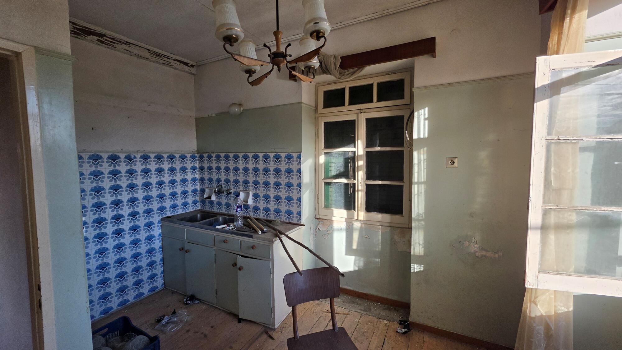 Kitchen area of traditional house under renovation in northern Corfu