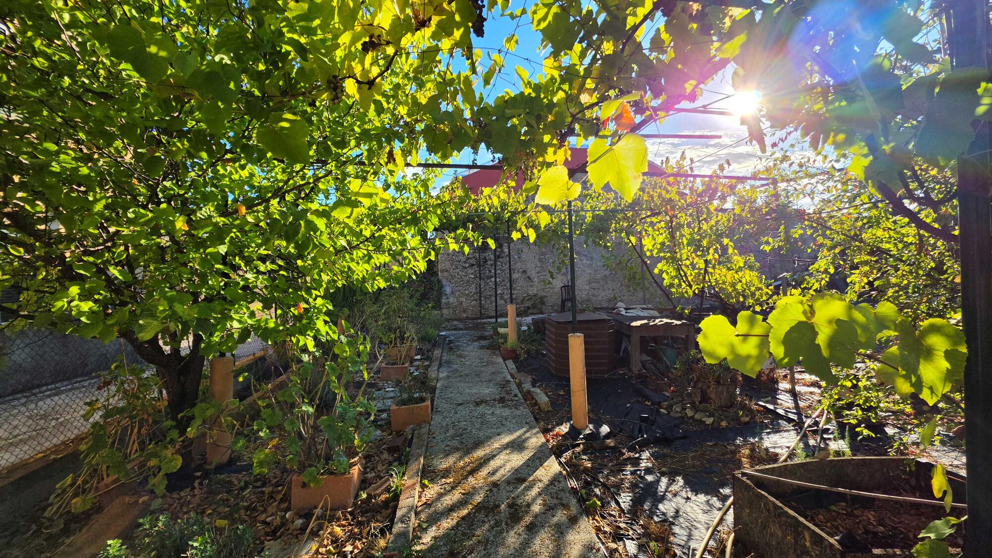 Outdoor area alongside traditional stone house in Agioi Douli