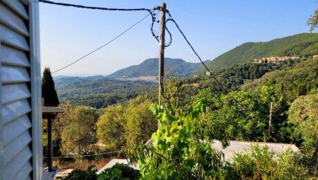 Countryside views surrounding a traditional stone property in Corfu