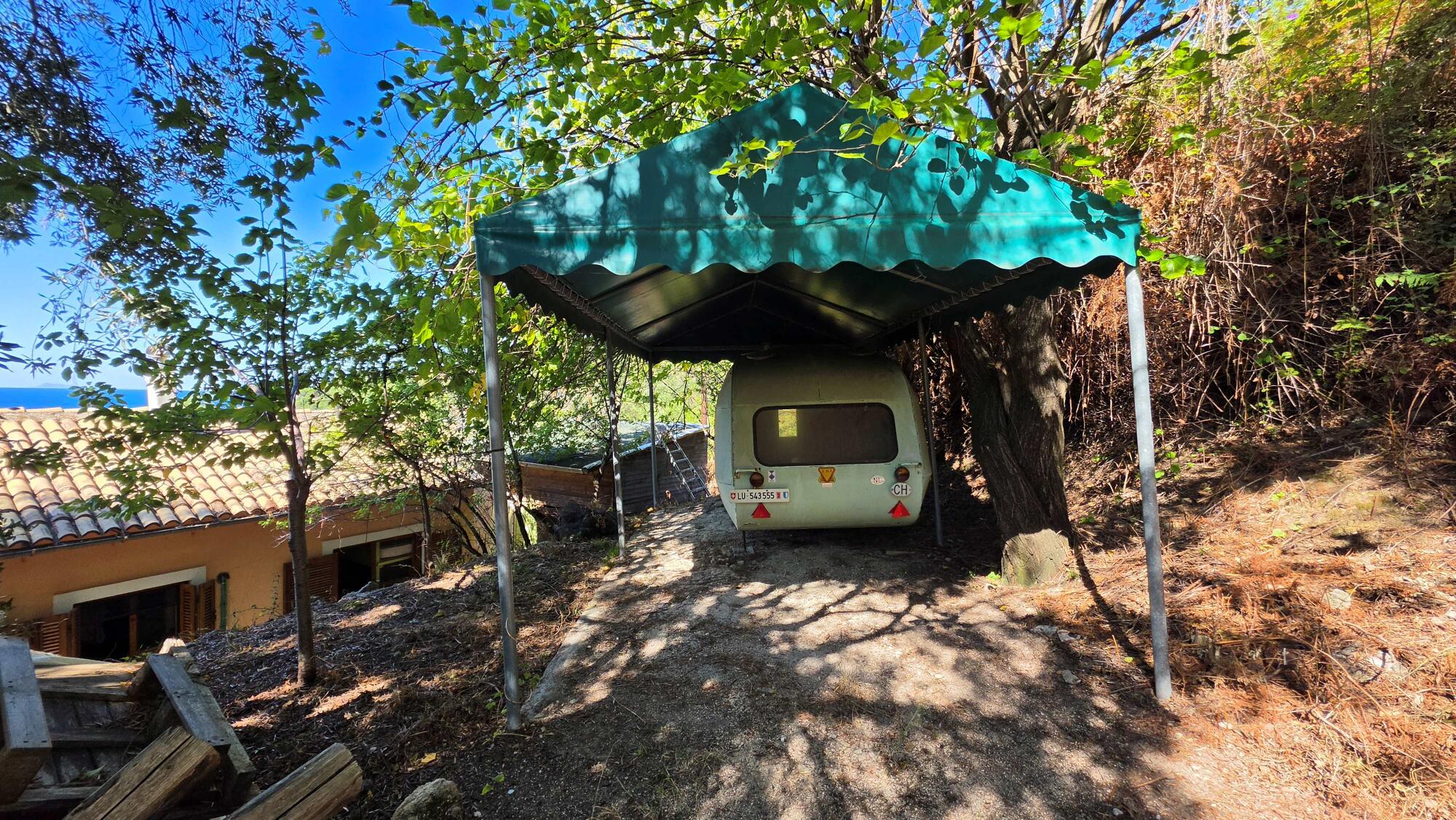 Private carport and garden at house near the sea in Pentati Corfu